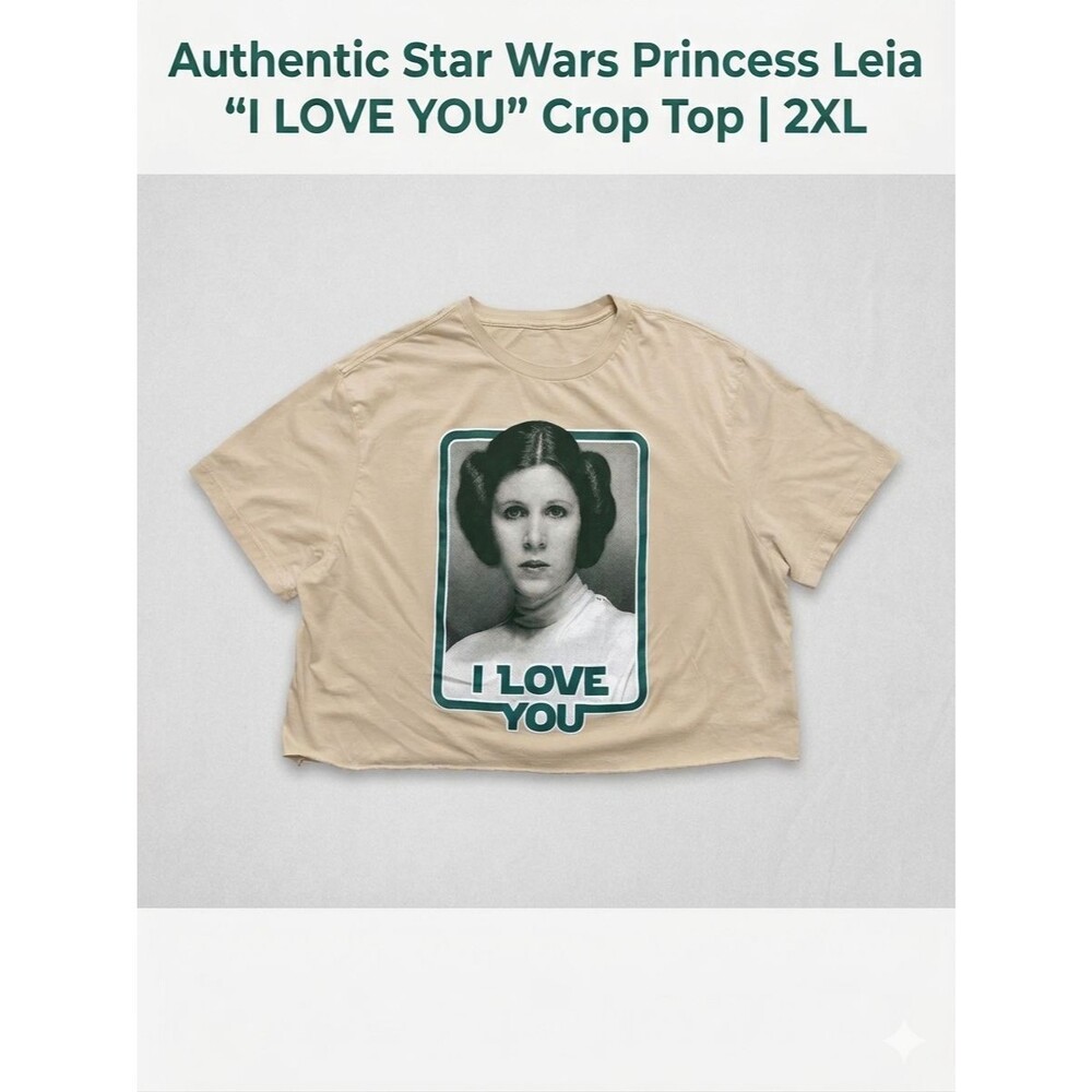 Star Wars Princess Leia I Love You Crop Top 2XL Disney Parks Graphic Tee Tan